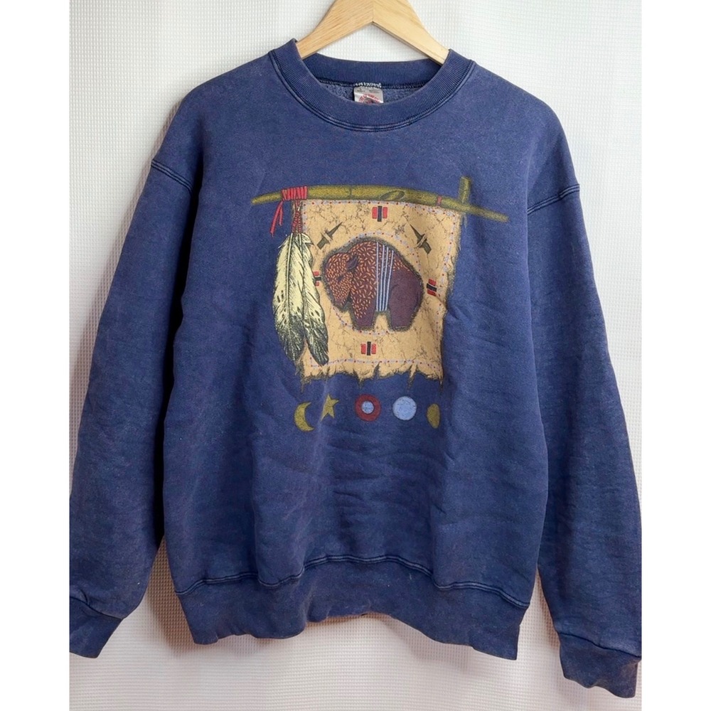 Vintage 1993 Sun Dance Black Elk Buffalo Sweatshirt Southwestern Large Mens
